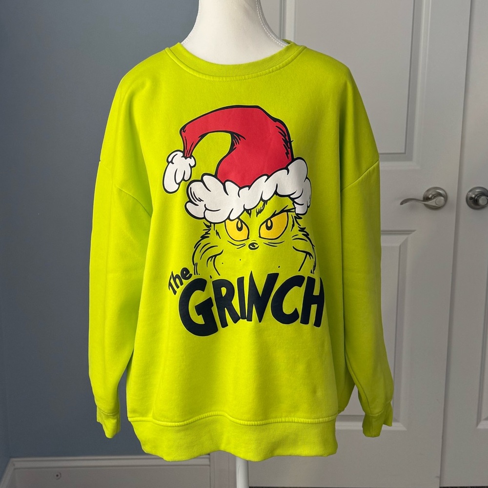 Dr. Seuss The Grinch Neon Green Crew Neck Sweatshirt size M